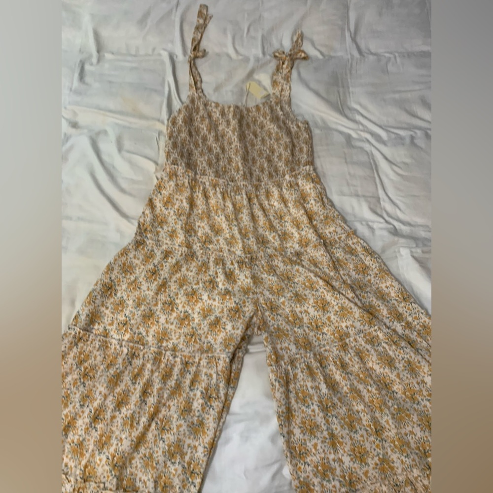 Wide Leg Romper with Yellow floral print.